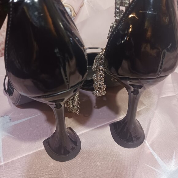 AZELEA WANG Ankle Wrap Chain Link Baguette's fluted heels size 8.5 - Picture 5 of 9